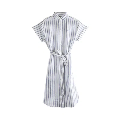 Pre-owned Polo Ralph Lauren Short-sleeve Shirtdress 'white/royal' | Women's Size 6