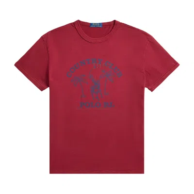 Pre-owned Polo Ralph Lauren Short-sleeve Uneven Jersey Country Club Printed Graphic T-shirt 'heritage Red' | M