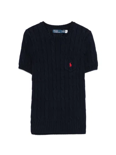 Polo Ralph Lauren Short-sleeved Cable-knit Sweater In Black