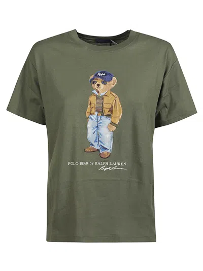 Polo Ralph Lauren Short-sleeved Crew Neck T-shirt With Bear Graphic In Green