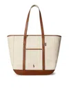 Polo Ralph Lauren Shoulder Bag In Canvas With Leather Profiles In Brown