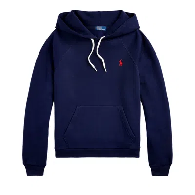 Pre-owned Polo Ralph Lauren Shrunken Fit Fleece Hoodie 'cruise Navy' | Blue | Women's Size L