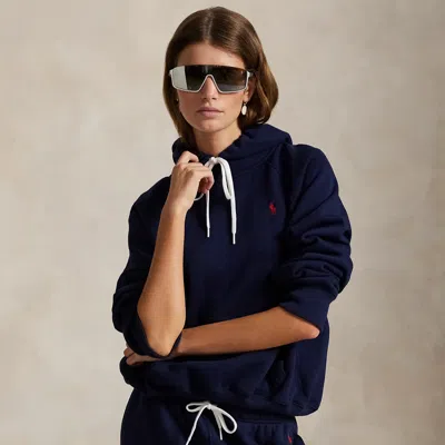 Polo Ralph Lauren Shrunken Fit Fleece Hoodie In Cruise Navy In Blue