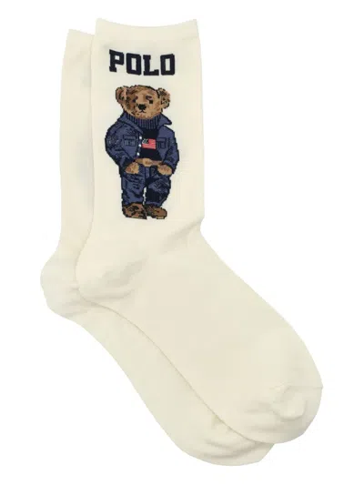 Polo Ralph Lauren Signature Bear Motif Socks In Neutrals