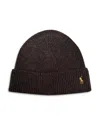 Polo Ralph Lauren Embroidered Signature Logo Beanie In Dark Brown