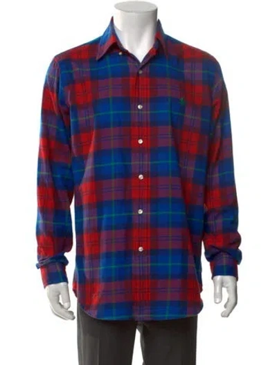 Pre-owned Polo Ralph Lauren Signature Logo Plaid Print Shirt In Blue/red
