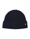 Polo Ralph Lauren Folded Brim Ribbed Knit Beanie Hat In Navy