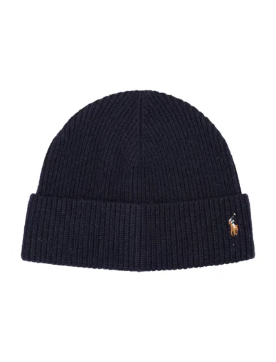 Polo Ralph Lauren Signature Pony Wool-blend Beanie Hat With Fold-over Cuff In Blu