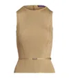 Polo Ralph Lauren Belted Stretch Silk Sleeveless Sweater In Beige