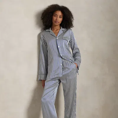 Polo Ralph Lauren Silk-blend Shirt & Pant Pj Set In Blue Stripes