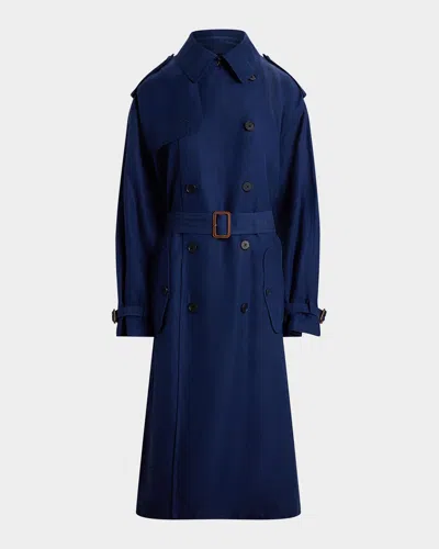 Polo Ralph Lauren Silk-blend Trench Coat In Navy
