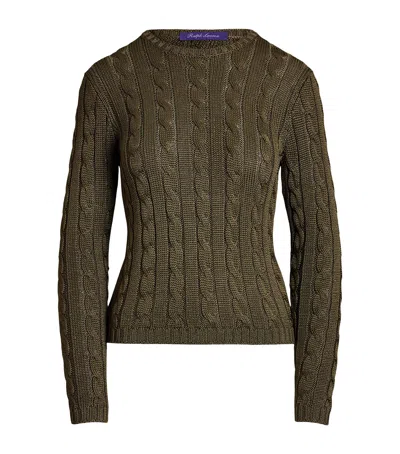 Polo Ralph Lauren Cable-knit Silk Crewneck Sweater In Brown