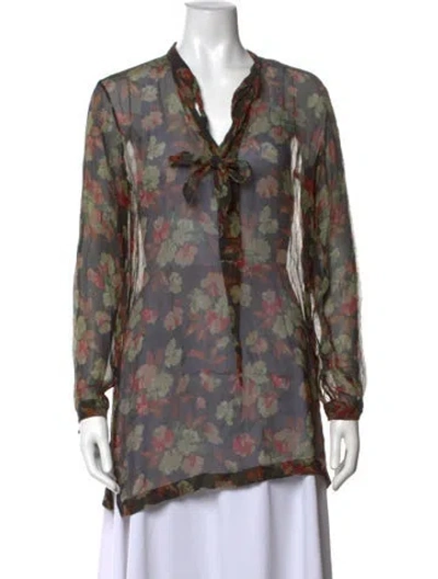 Pre-owned Polo Ralph Lauren Silk Floral Print Blouse In Multicolor
