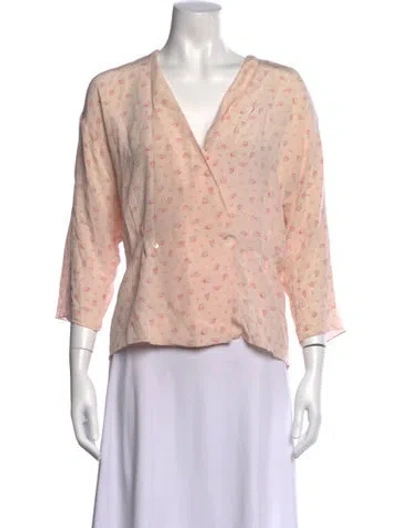 Pre-owned Polo Ralph Lauren Silk Floral Print Blouse In Pink