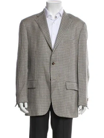 Pre-owned Polo Ralph Lauren Silk Houndstooth Print Blazer In Gray