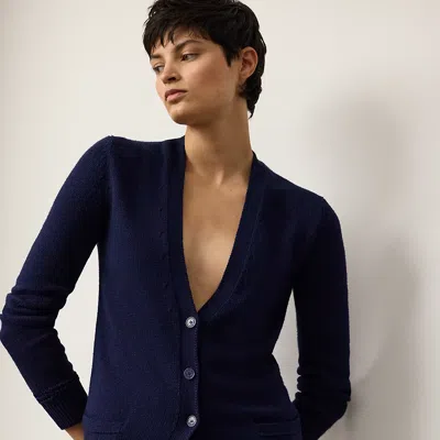Polo Ralph Lauren Silk Jersey V-neck Cardigan Sweater In Lux Navy