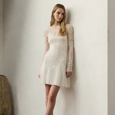 Polo Ralph Lauren Silk Lace Sweater Day Dress In Lux Cream