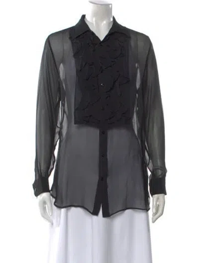 Pre-owned Polo Ralph Lauren Silk Long Sleeve Blouse In Black