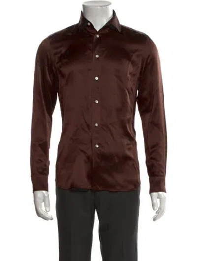 Pre-owned Polo Ralph Lauren Silk Long Sleeve Dress Shirt W/ Tags In Brown