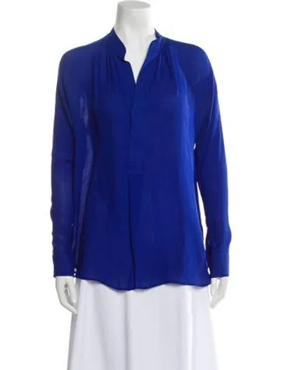 Pre-owned Polo Ralph Lauren Silk Long Sleeve Polo In Blue