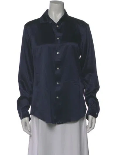 Pre-owned Polo Ralph Lauren Silk Long Sleeve Polo In Blue