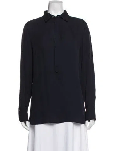 Pre-owned Polo Ralph Lauren Silk Long Sleeve Polo In Blue