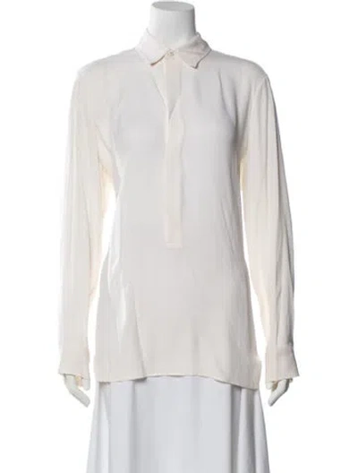 Pre-owned Polo Ralph Lauren Silk Long Sleeve Polo In Neutral