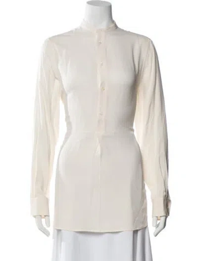 Pre-owned Polo Ralph Lauren Silk Long Sleeve Polo In Neutral