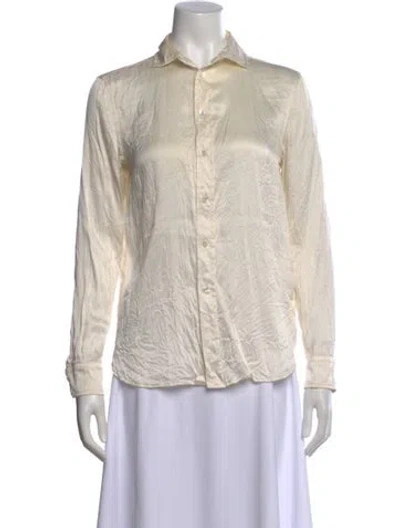 Pre-owned Polo Ralph Lauren Silk Long Sleeve Polo In Neutral