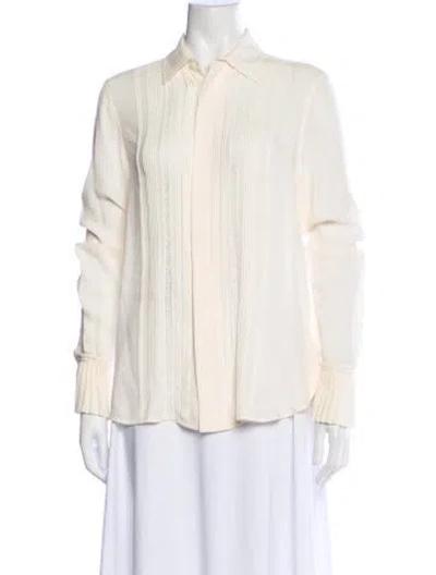 Pre-owned Polo Ralph Lauren Silk Long Sleeve Polo In Neutral