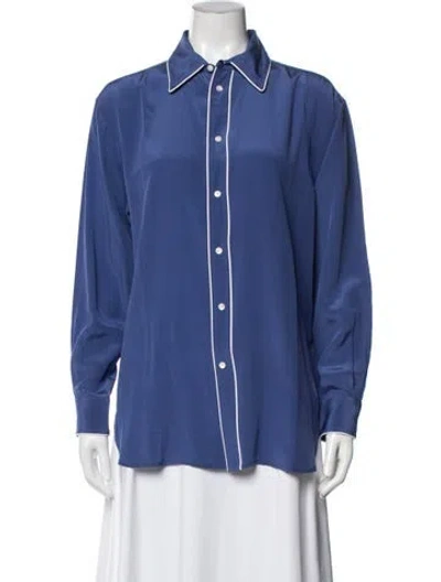Pre-owned Polo Ralph Lauren Silk Long Sleeve Polo W/ Tags In Blue