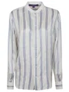 Polo Ralph Lauren Silk Mandarin Collar Shirt With Vertical Stripes In White