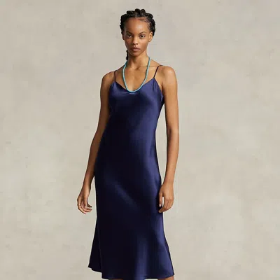 Polo Ralph Lauren Silk Midi Slip Dress In Blue