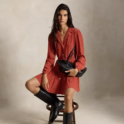 Polo Ralph Lauren Silk Mini Shirtdress In Red/cream Multi