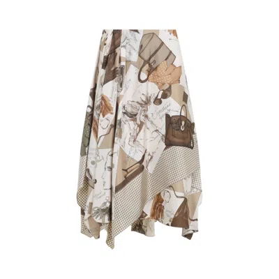 Polo Ralph Lauren Silk Skirt With Artistic Illustrations In Brown