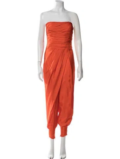 Pre-owned Polo Ralph Lauren Silk Strapless Jumpsuit In Orange