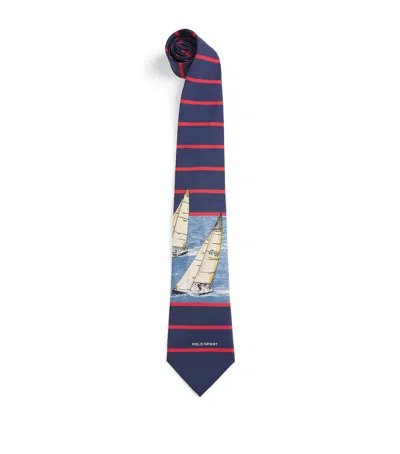 Polo Ralph Lauren Sailing-print Striped Silk Tie In Multi