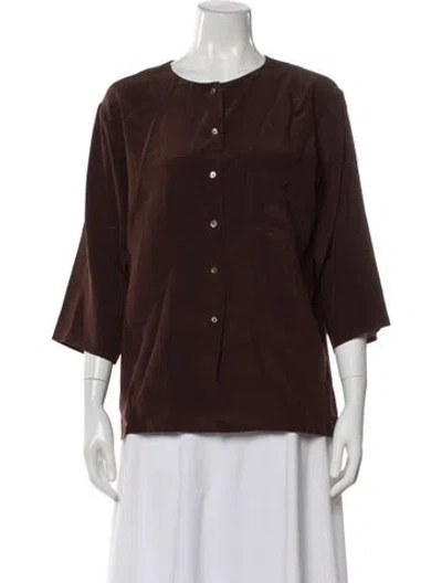 Pre-owned Polo Ralph Lauren Silk Three-quarter Sleeve Polo In Brown