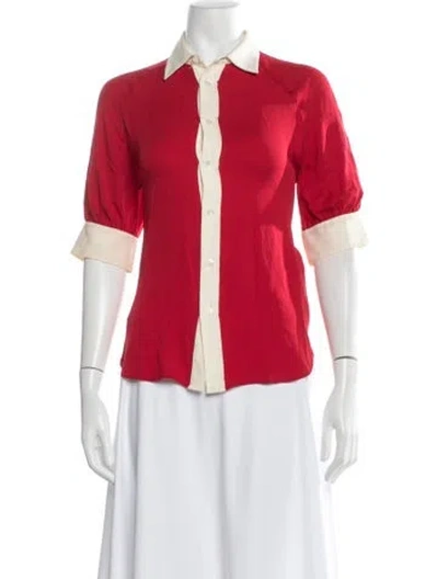 Pre-owned Polo Ralph Lauren Silk Three-quarter Sleeve Polo In Red