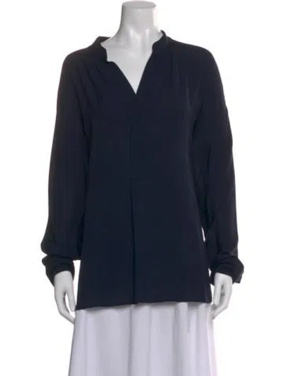 Pre-owned Polo Ralph Lauren Silk V-neck Blouse In Blue