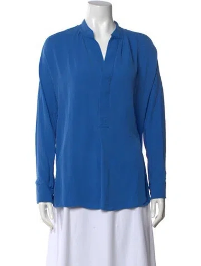 Pre-owned Polo Ralph Lauren Silk V-neck Blouse In Blue