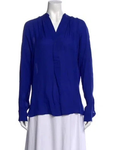 Pre-owned Polo Ralph Lauren Silk V-neck Blouse In Blue