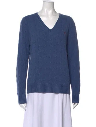 Pre-owned Polo Ralph Lauren Silk V-neck Sweater In Blue