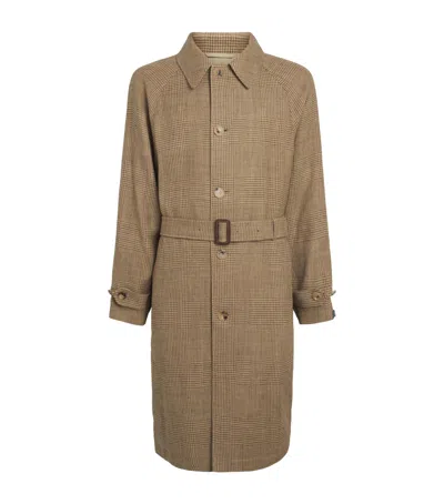 Polo Ralph Lauren Silk-linen-wool Glen Plaid Overcoat In Brown