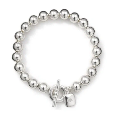 Polo Ralph Lauren Silver Tone Beaded Bracelet With Toggle Clasp