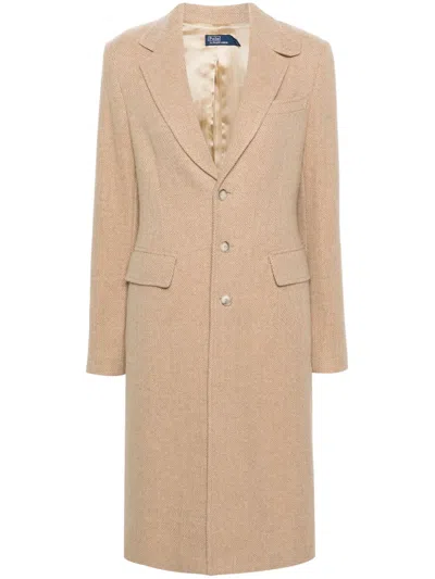Polo Ralph Lauren Single-breasted Herringbone Coat In Neutrals