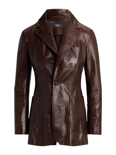 Polo Ralph Lauren Single-breasted Leather Blazer In Brown