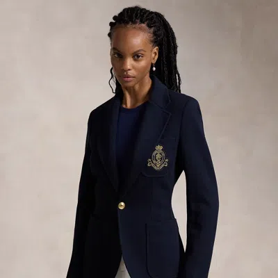 Polo Ralph Lauren Single-breasted Logo-crest Knit Blazer In Park Avenue Navy