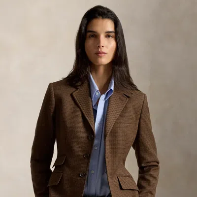 Polo Ralph Lauren Single-breasted Tweed Hacking Blazer In Brown Multi Houndstooth
