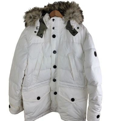 Pre-owned Polo Ralph Lauren Size L Down Filled Faux Fur Parka Jacket Coat Mens Off White